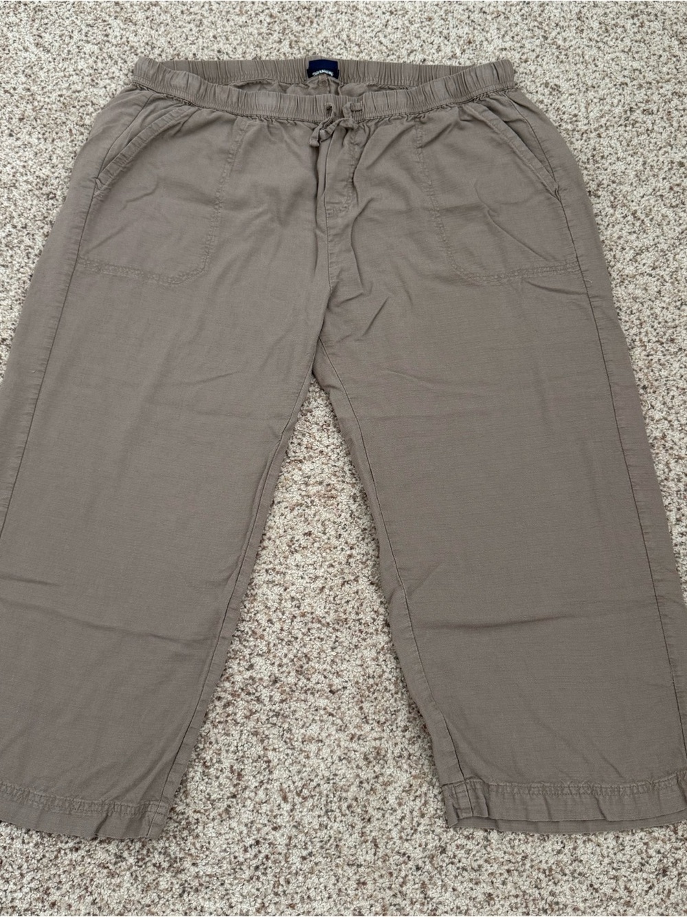Splendid Angie Linen Blend Cropped Wide Leg Drawstring Pants Khaki Fawn XL